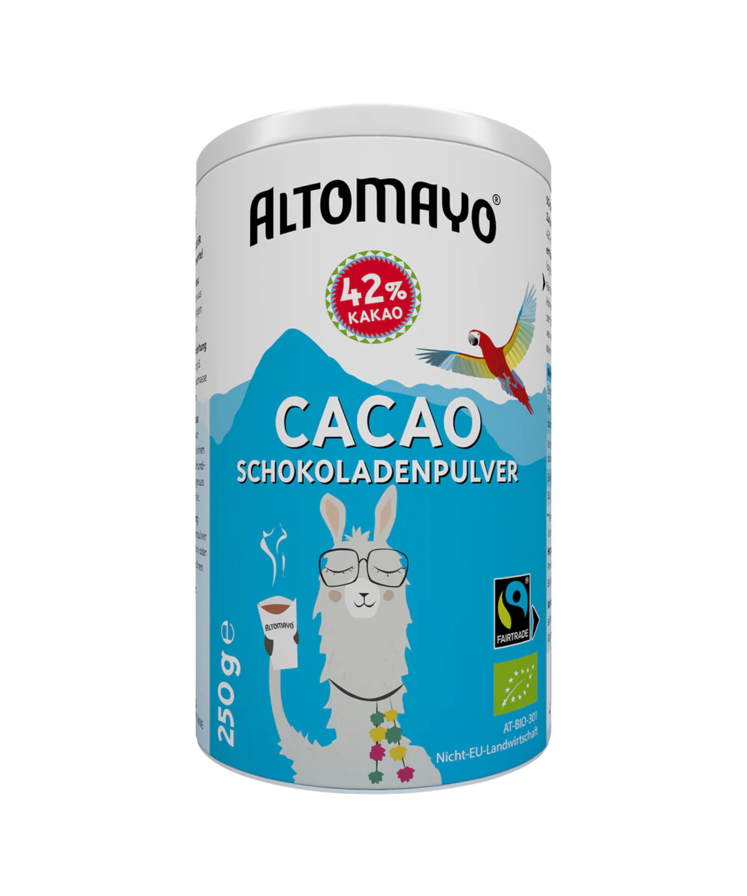 ALTOMAYO Bio Fairtrade Cacao Schokoladenpulver 250 g – Vorderseite Produktkategorie Grafik