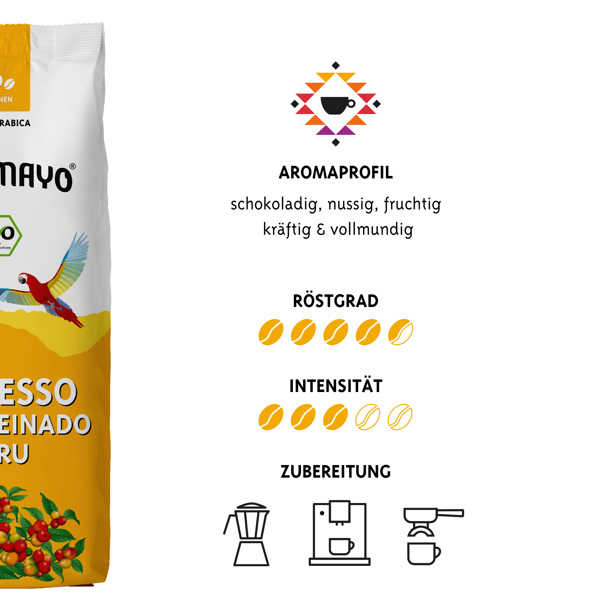 Bio Espresso Descafeinado Entkoffeiniert, Bohnen, 10 x 500 g Beutel