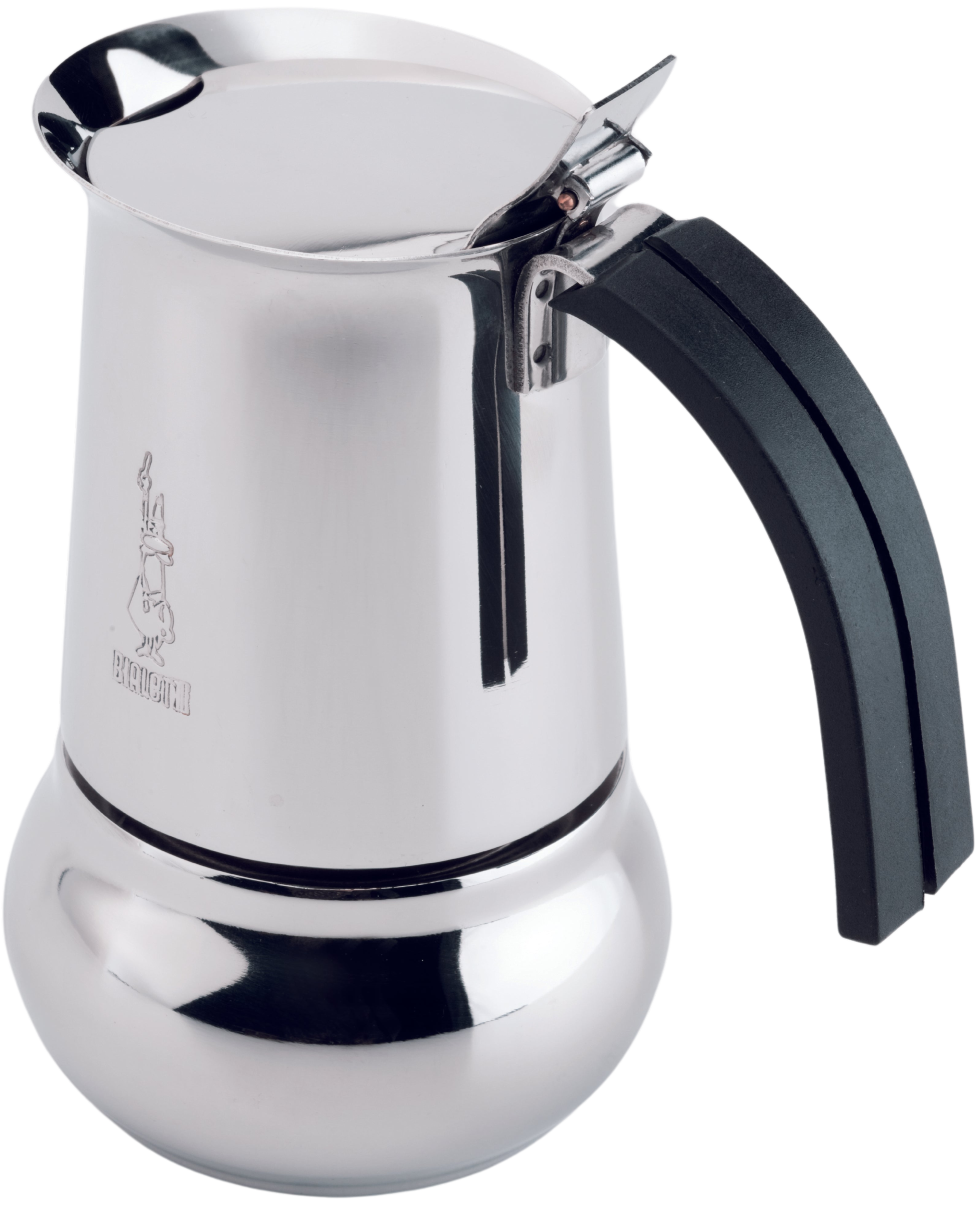 Bialetti Espressokocher "Kitty" (0,145 l) aus Edelstahl mit ALTOMAYO-Logo Schräg oben