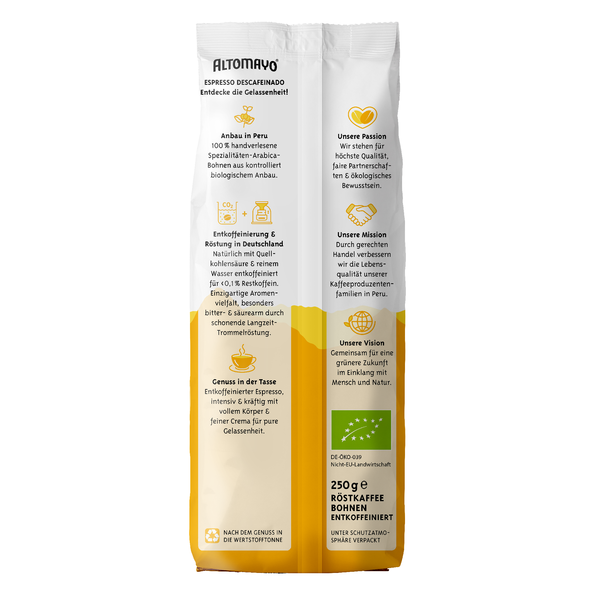 Organic Espresso Descafeinado Decaffeinated, Beans, 250 g