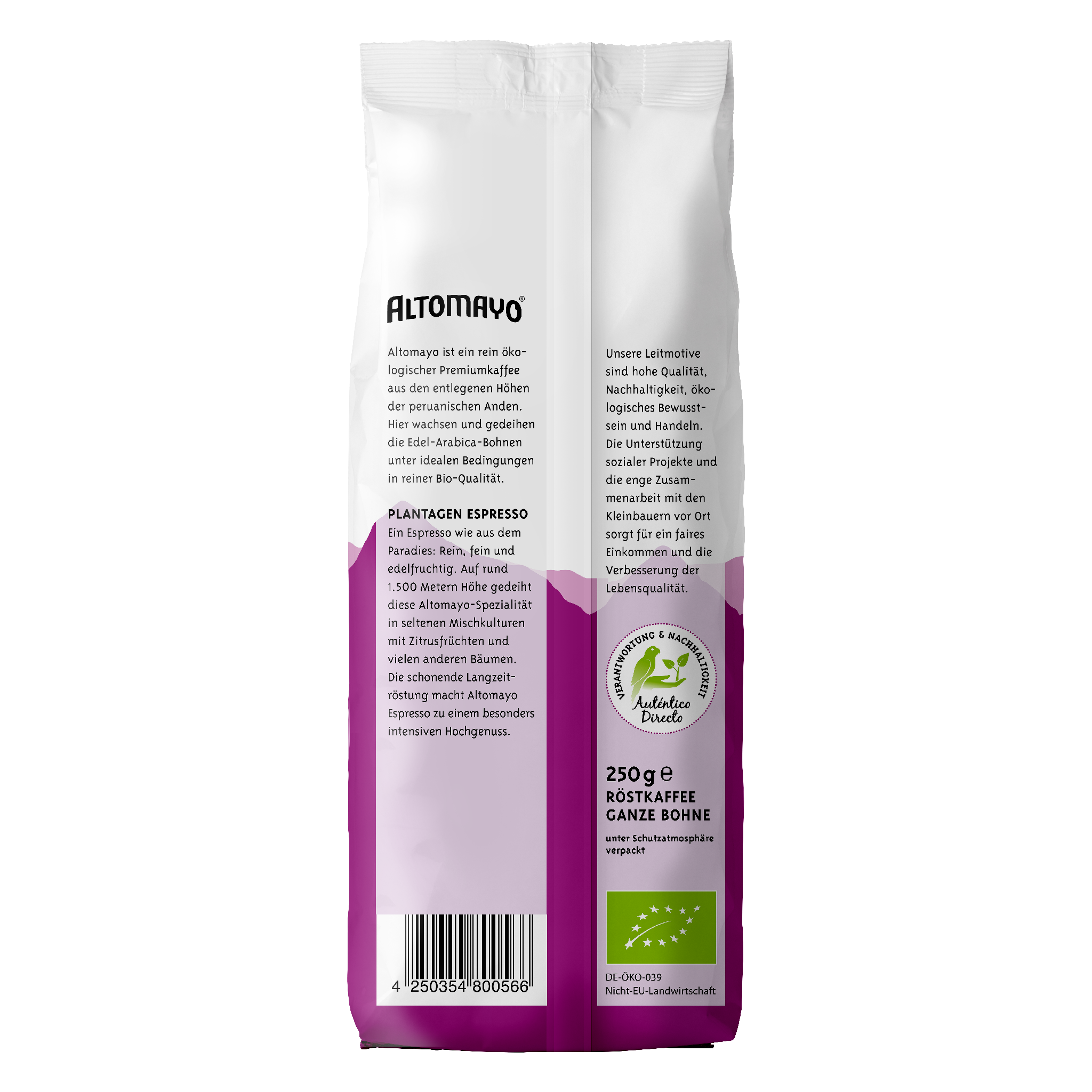 Bio Plantagen Espresso, Bohnen, 250 g