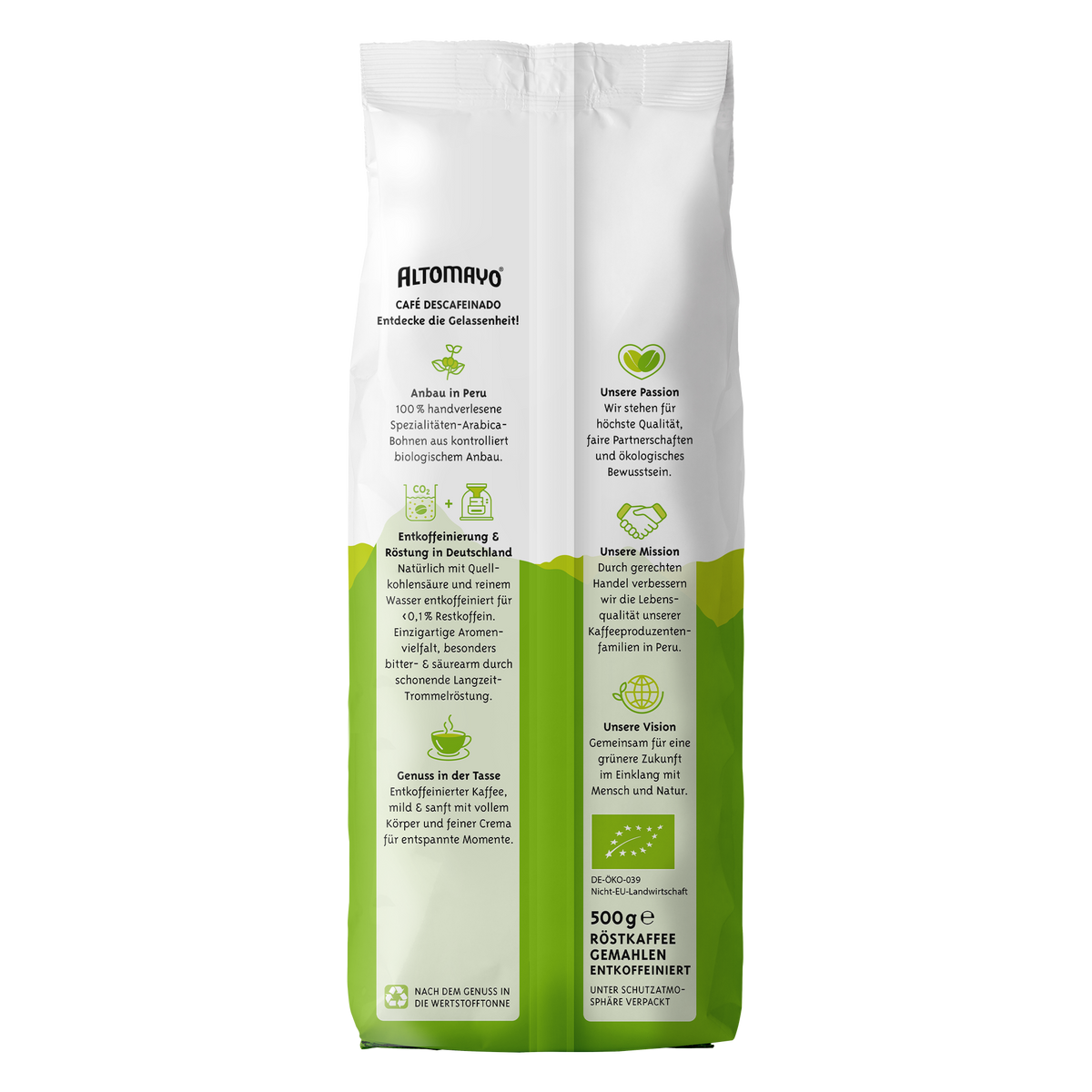 Bio Café Descafeinado Entkoffeiniert Peru, gemahlen, 500 g