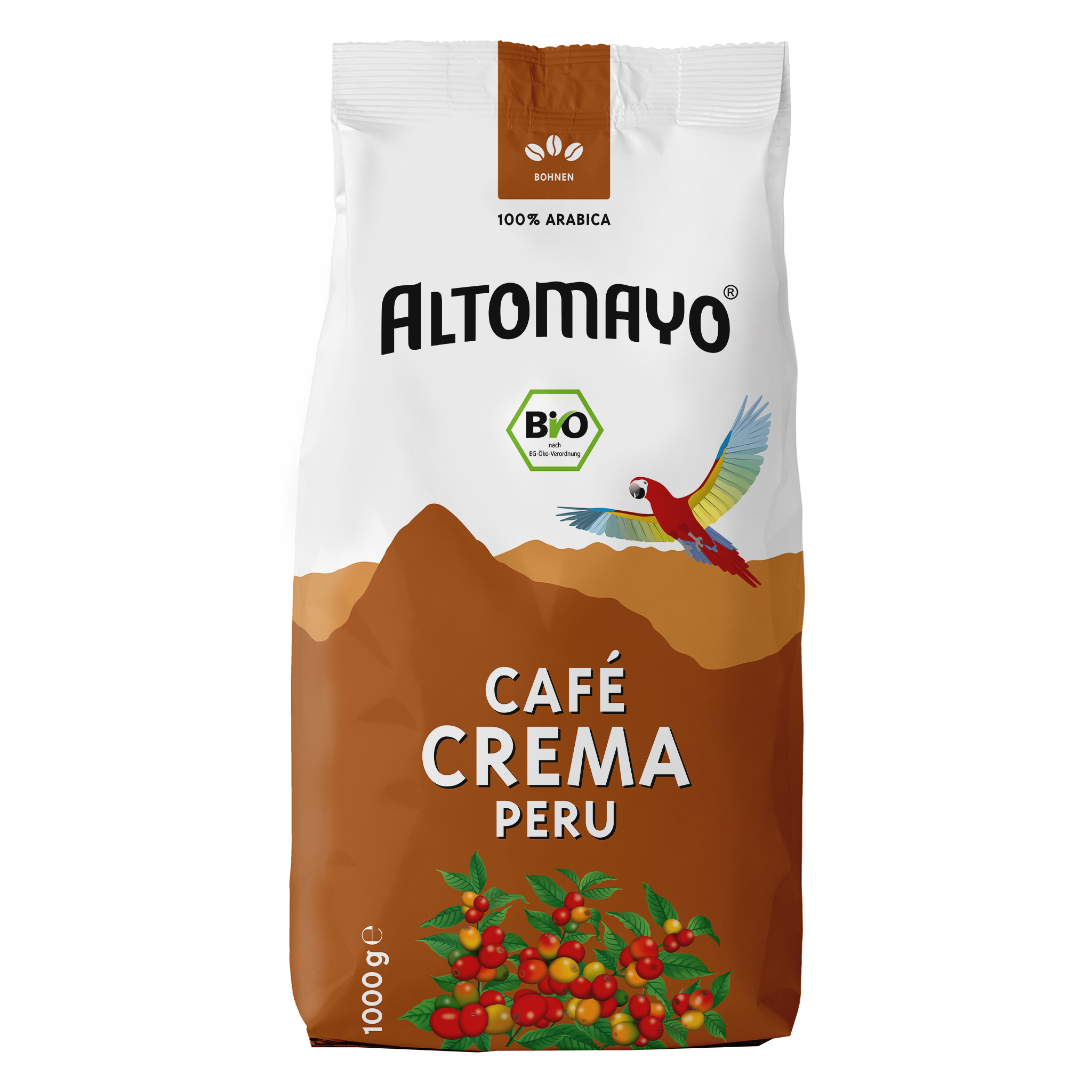 ALTOMAYO Bio Café Crema Bohnen 1000 g Packshot Vorderseite