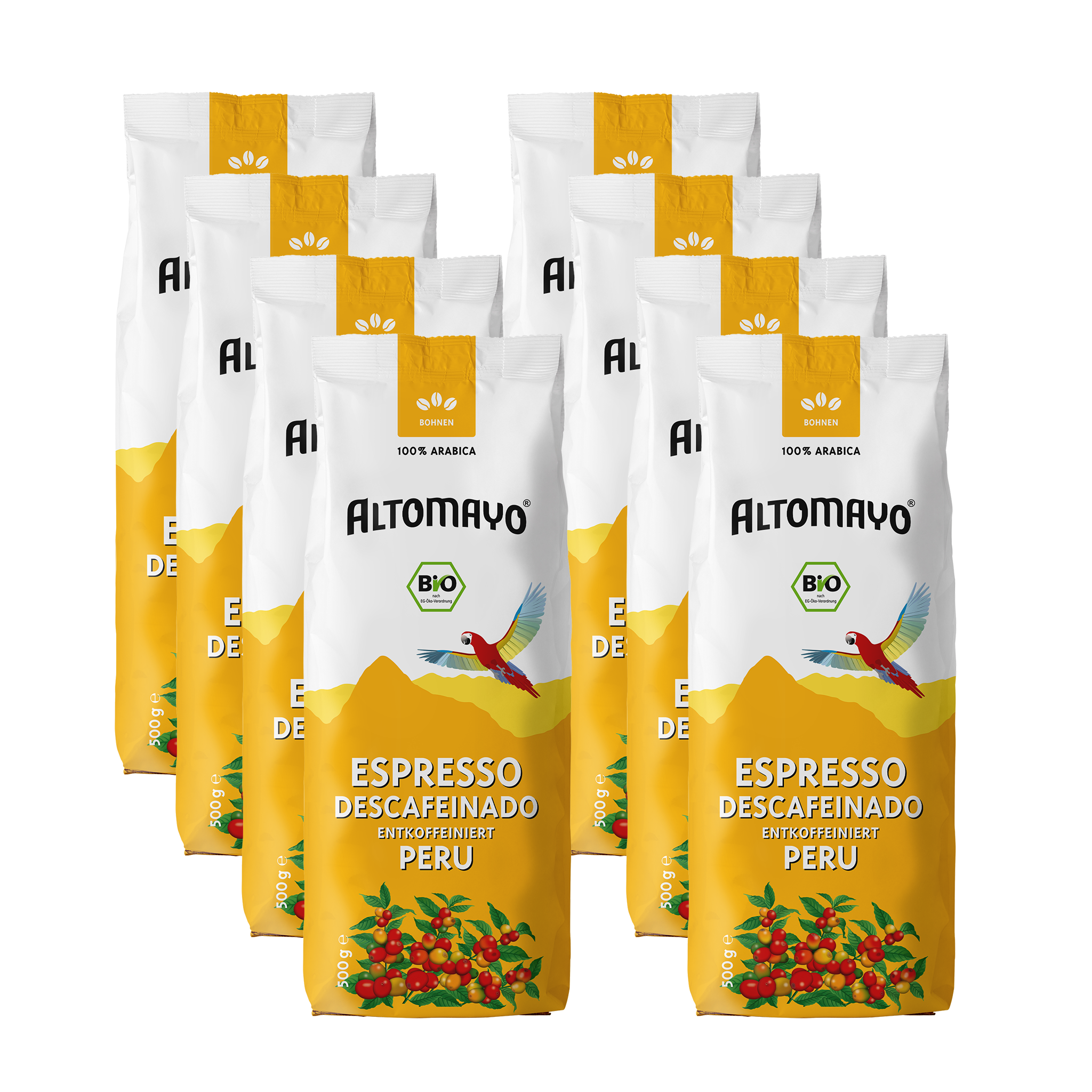 Bio Espresso Descafeinado Entkoffeiniert, Bohnen, 10 x 500 g Beutel