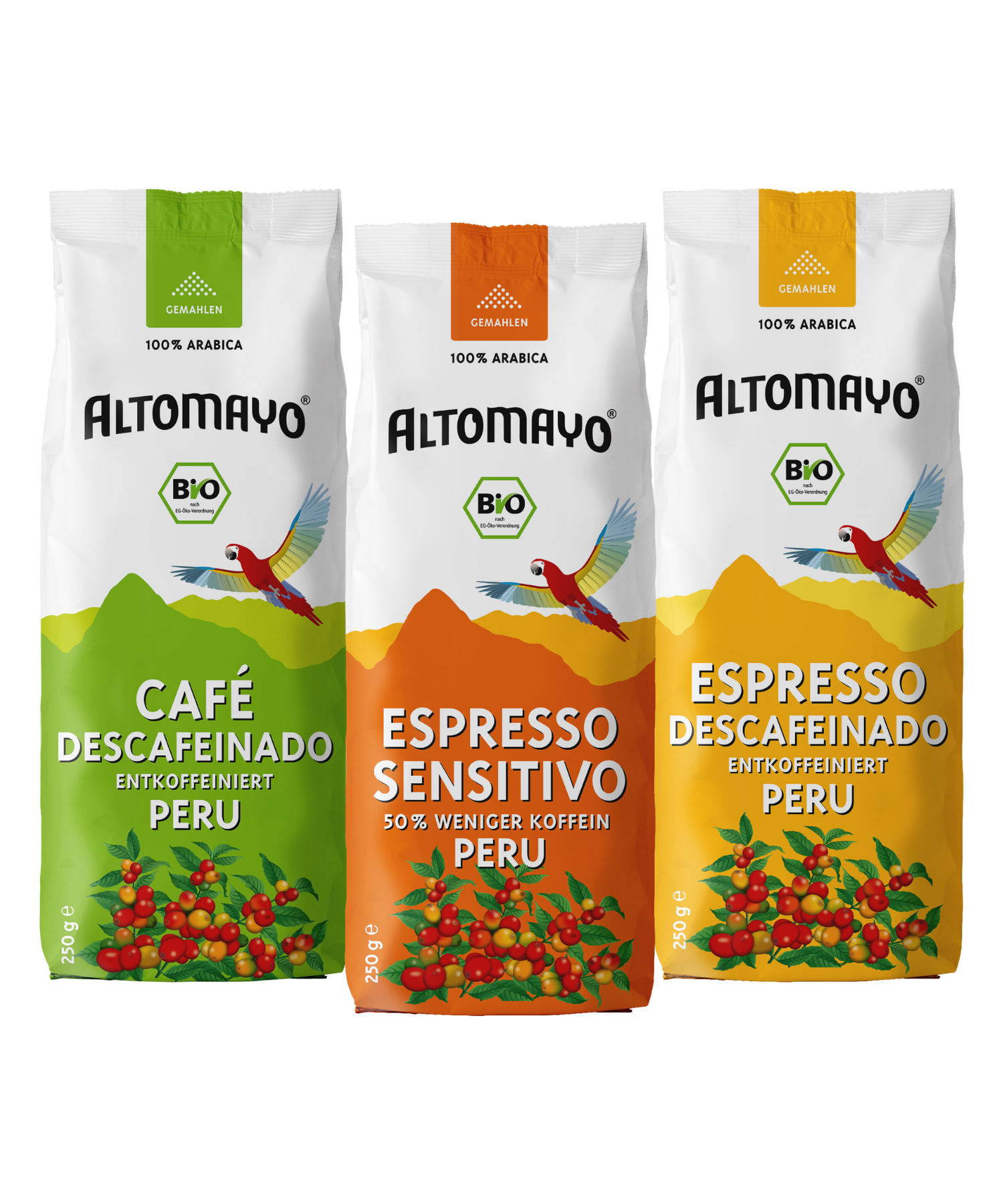 ALTOMAYO Bio Entkoffeiniert Produktkollektion Grafik