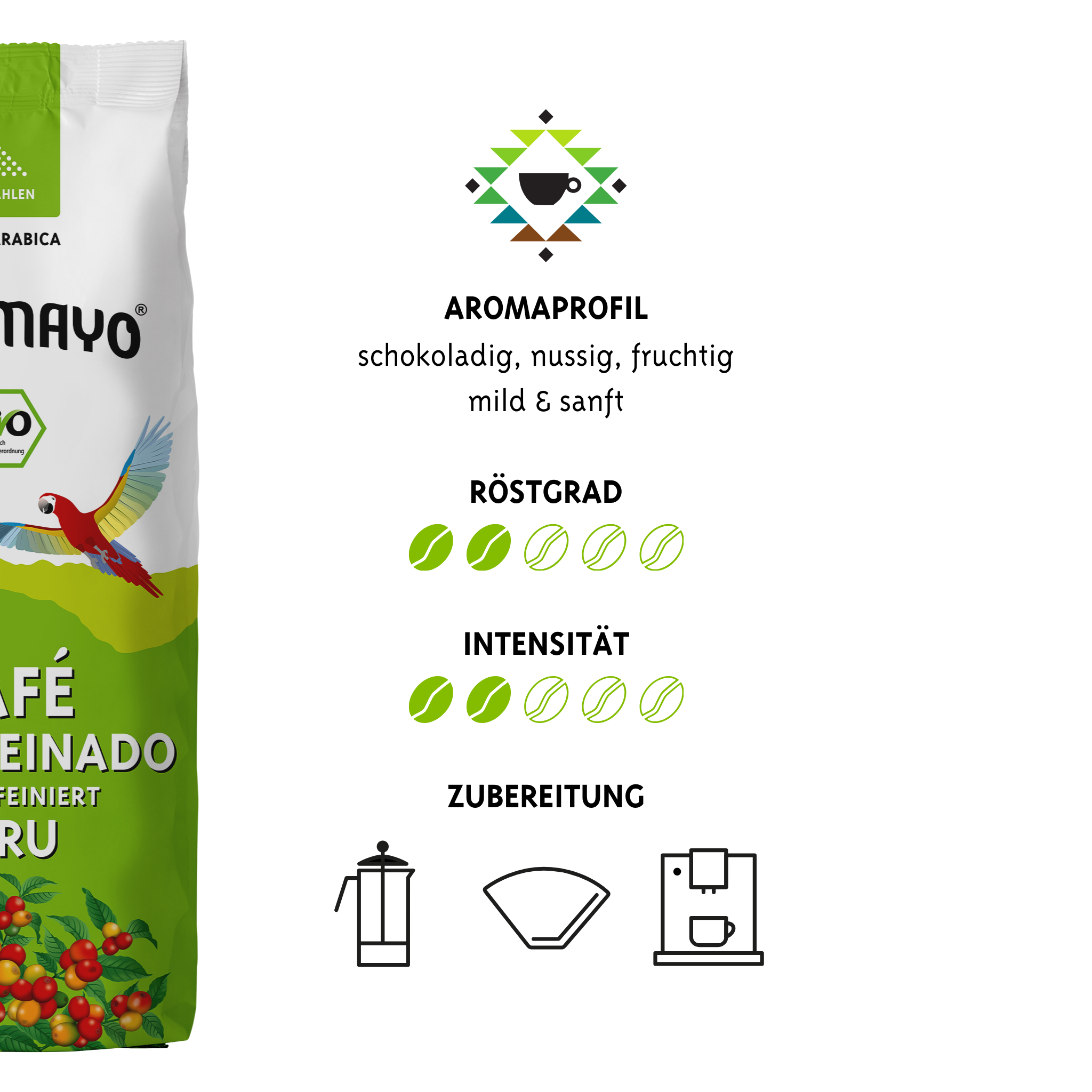 Bio Kaffee Entkoffeiniert, gemahlen, 8 x 250 g