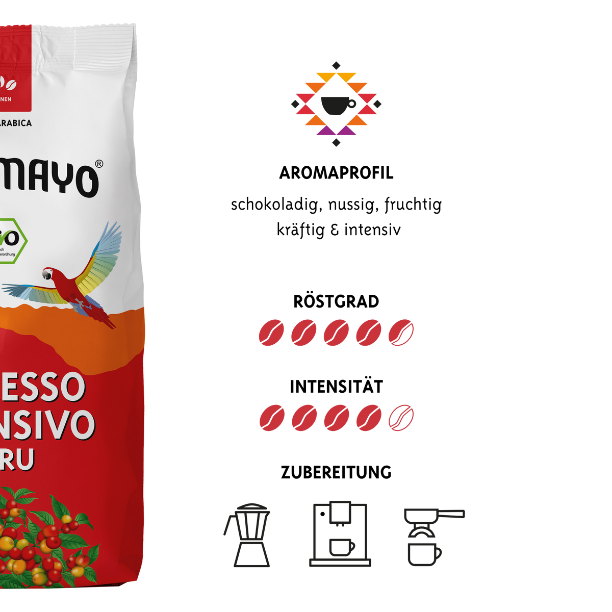 Bio Espresso Intensivo Peru, Bohnen, 8 x 1000 g