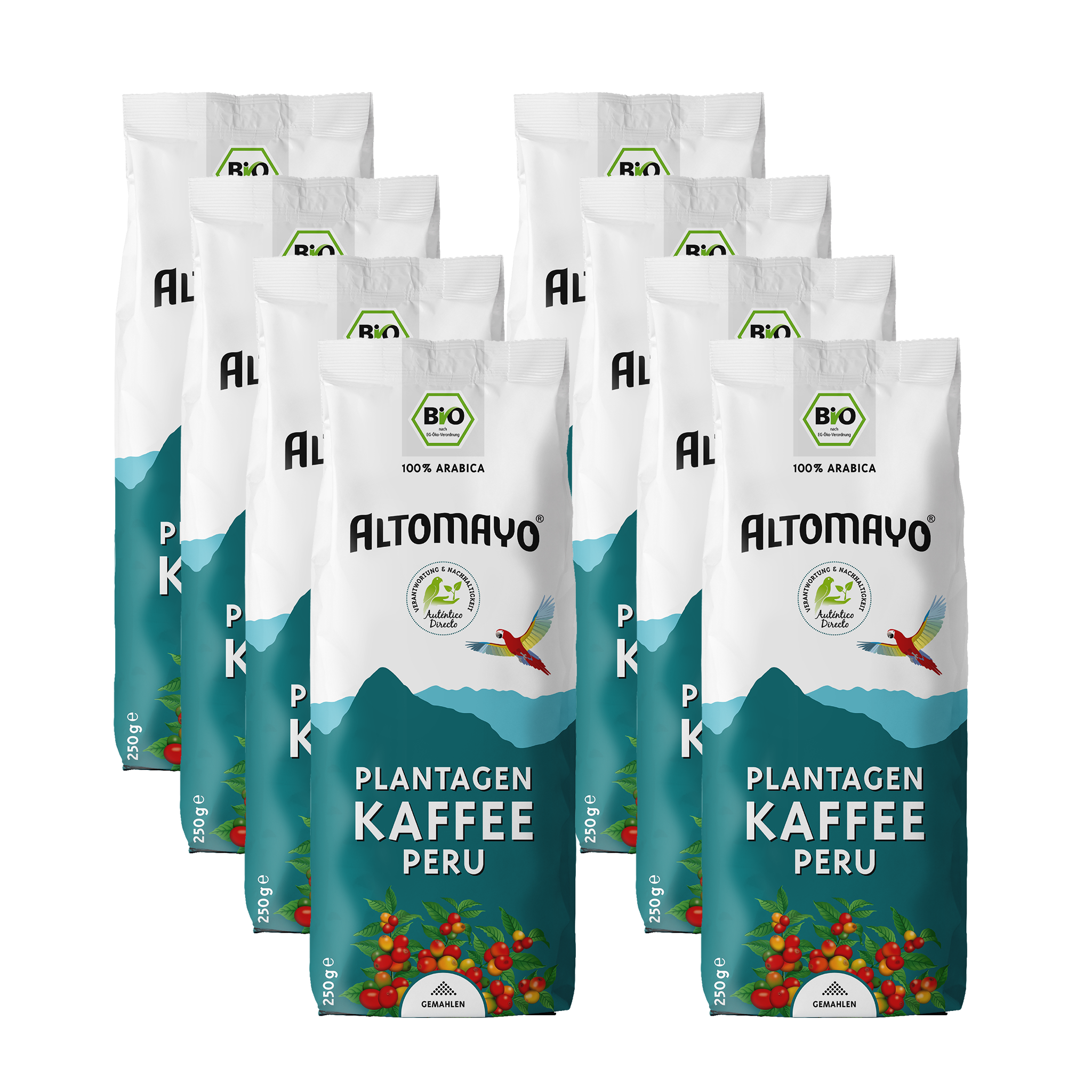 Organic plantation coffee, ground, 8 x 250 g