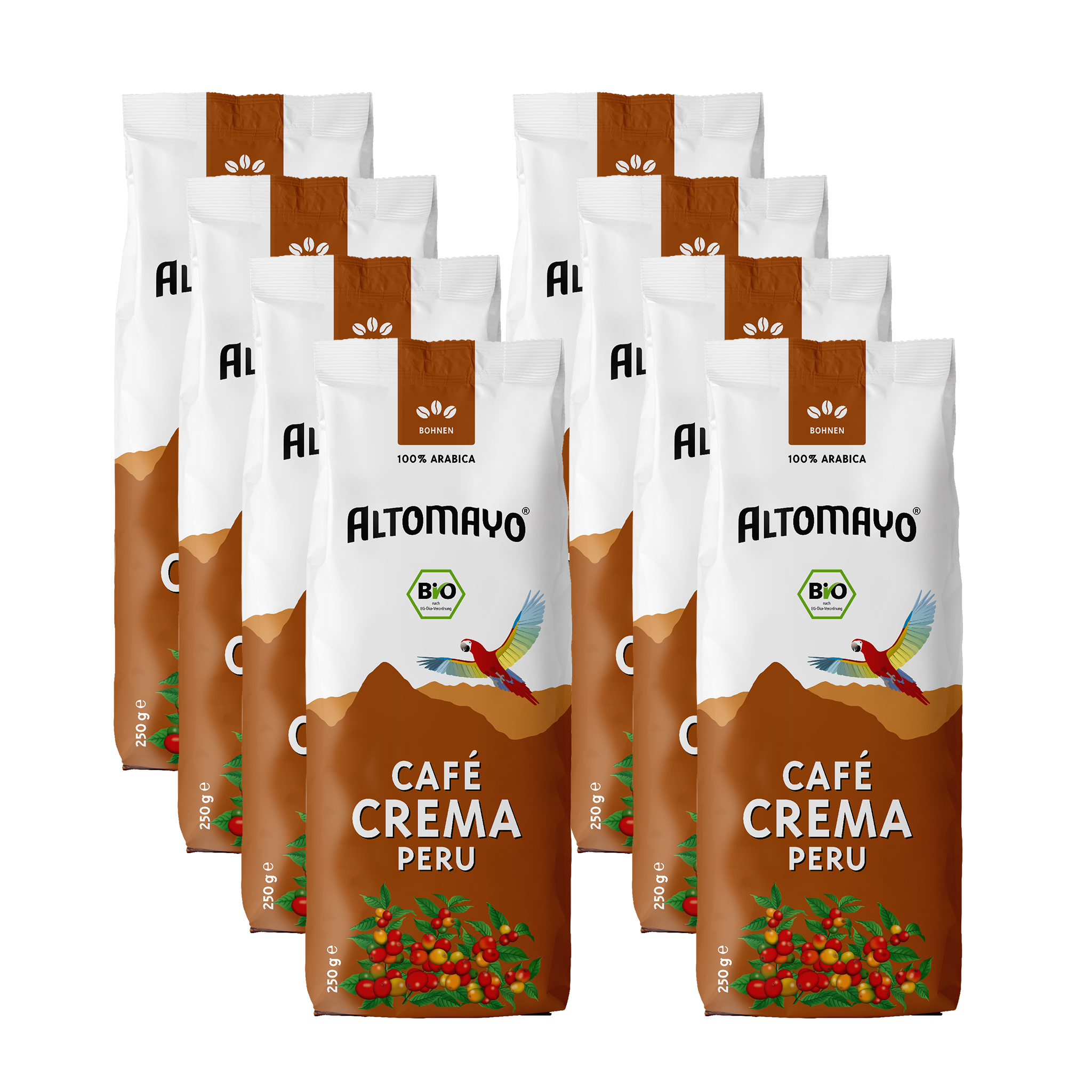 Bio Café Crema, Bohnen, 8 x 250 g