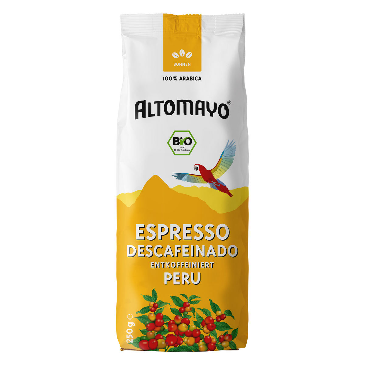 Bio Espresso Descafeinado Entkoffeiniert Peru, Bohnen, 250 g
