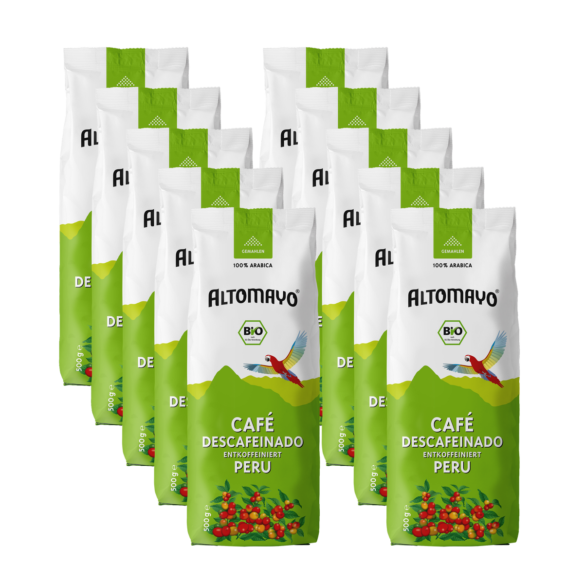 Bio Café Descafeinado Entkoffeiniert Peru, gemahlen, 10 x 500 g