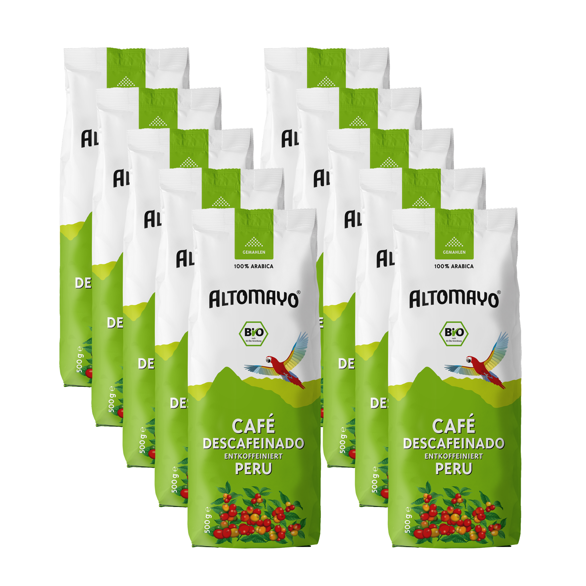 Bio Café Descafeinado Entkoffeiniert Peru, gemahlen, 10 x 500 g