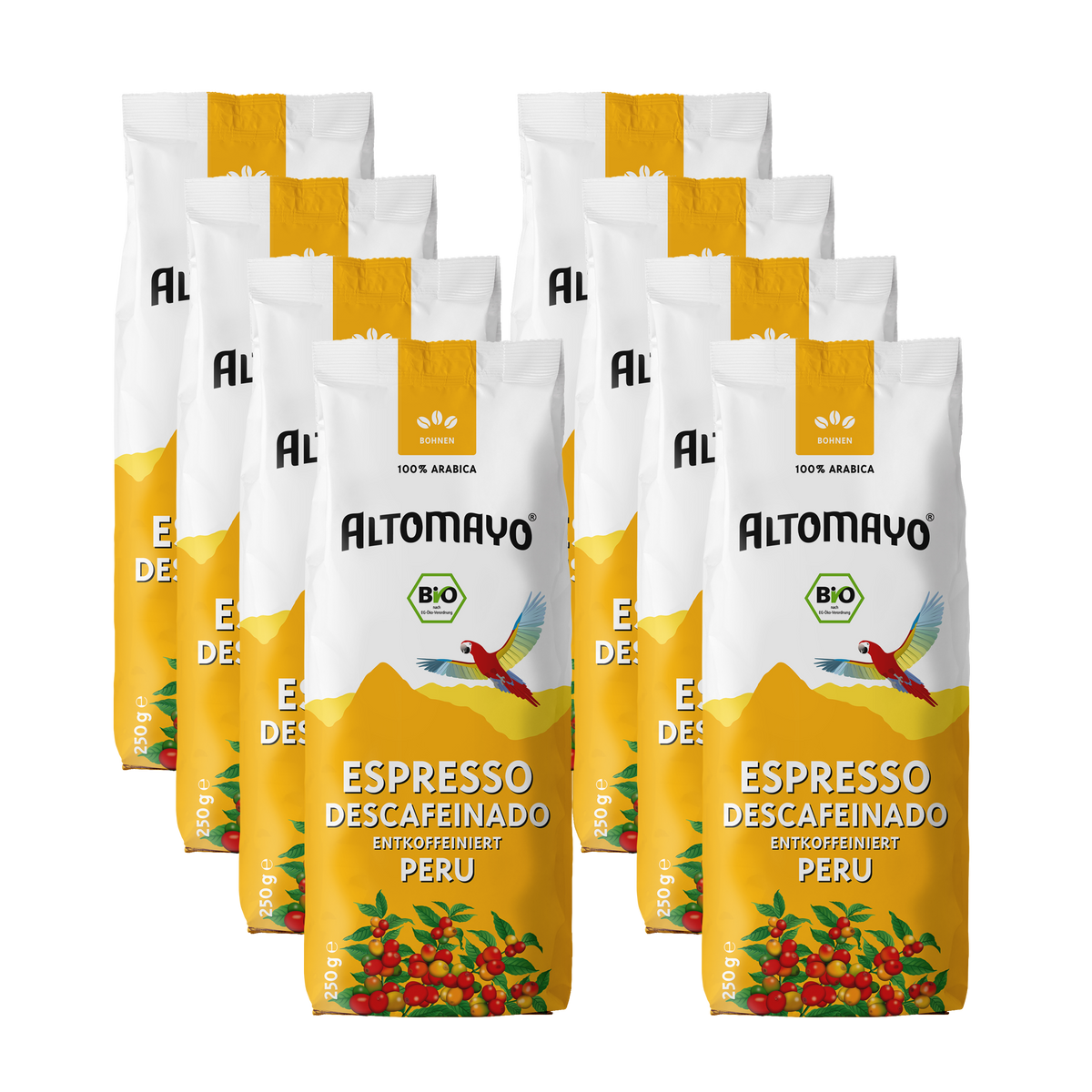 Bio Espresso Descafeinado Entkoffeiniert Peru, Bohnen, 8 x 250 g
