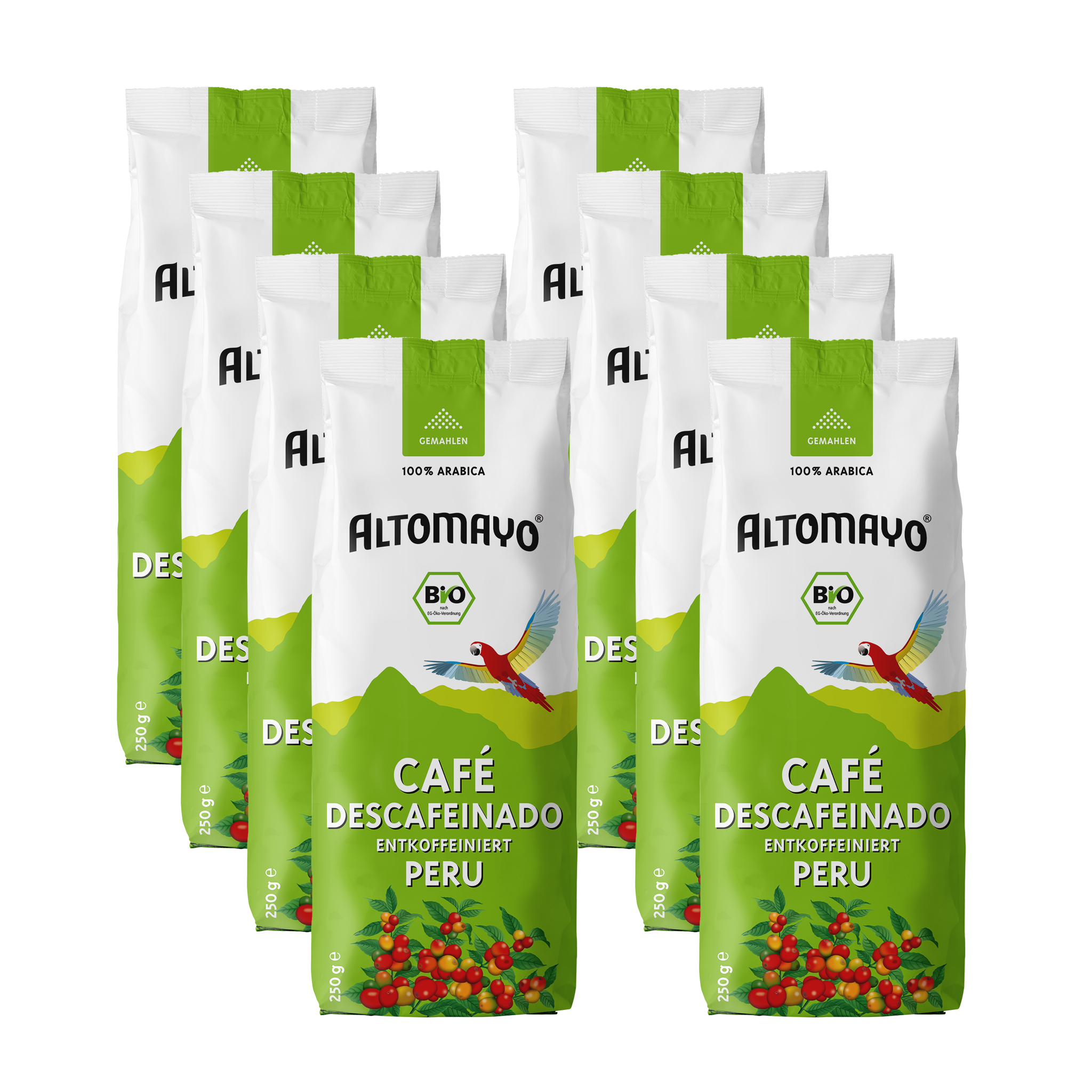 Bio Kaffee Entkoffeiniert, gemahlen, 8 x 250 g