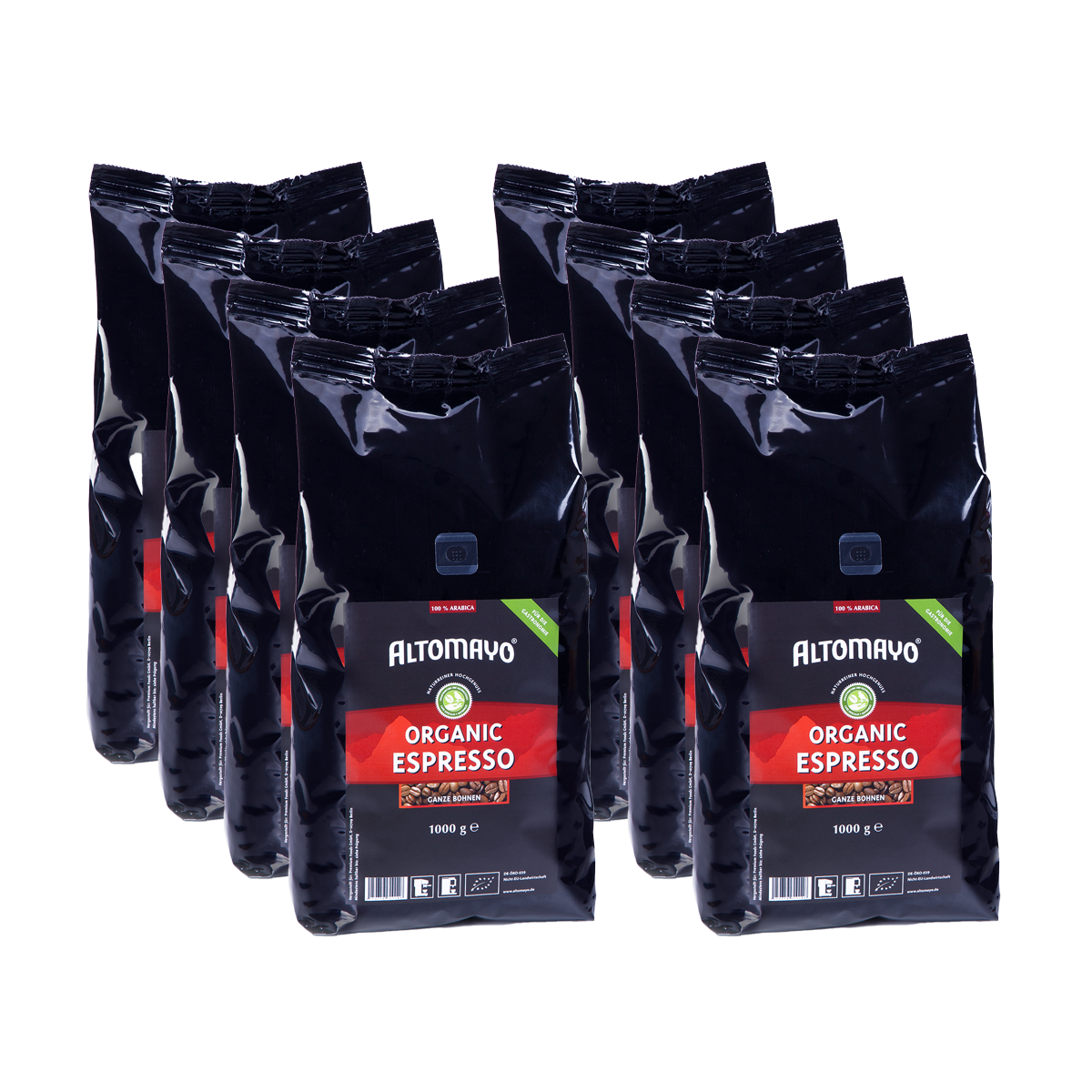 Espresso Bio Orgánico Gastronomía, granos, 8 x 1000 g bolsas