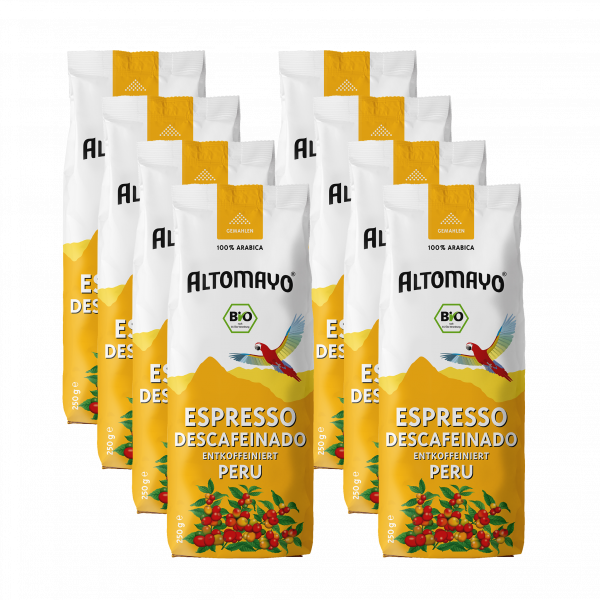 Bio Espresso Entkoffeiniert, gemahlen, 8 x 250 g Beutel