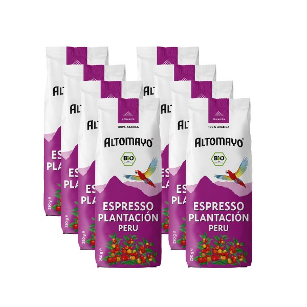 Bio Plantagen Espresso, gemahlen, 8 x 250 g Beutel