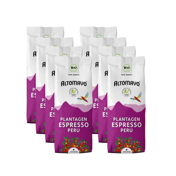 Bio Plantagen Espresso, Bohnen, 8 x 250 g Beutel