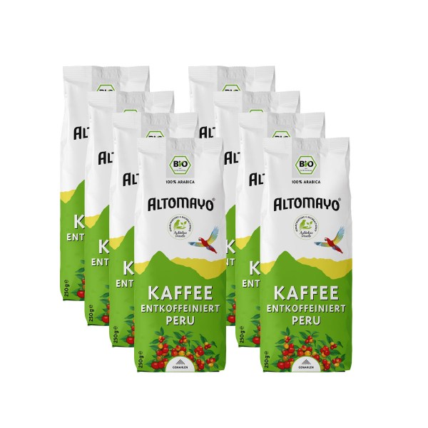 Bio Kaffee Entkoffeiniert, gemahlen, 8 x 250 g Beutel