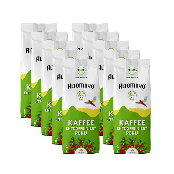 Bio Kaffee Entkoffeiniert, gemahlen, 10 x 500 g Beutel